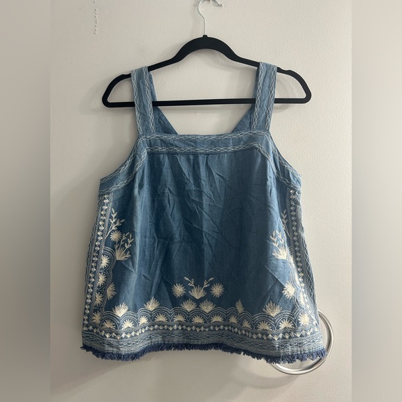 Anthropologie Meadow Rue Embroidered Denim Halter Top - Picture 5 of 11